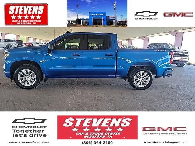 2024 Chevrolet Silverado 1500 Custom in Glacier Blue Metallic — front three-quarter view