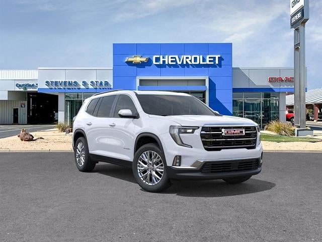 2026 GMC Acadia Elevation in Glacier White Tricoat — front three-quarter view